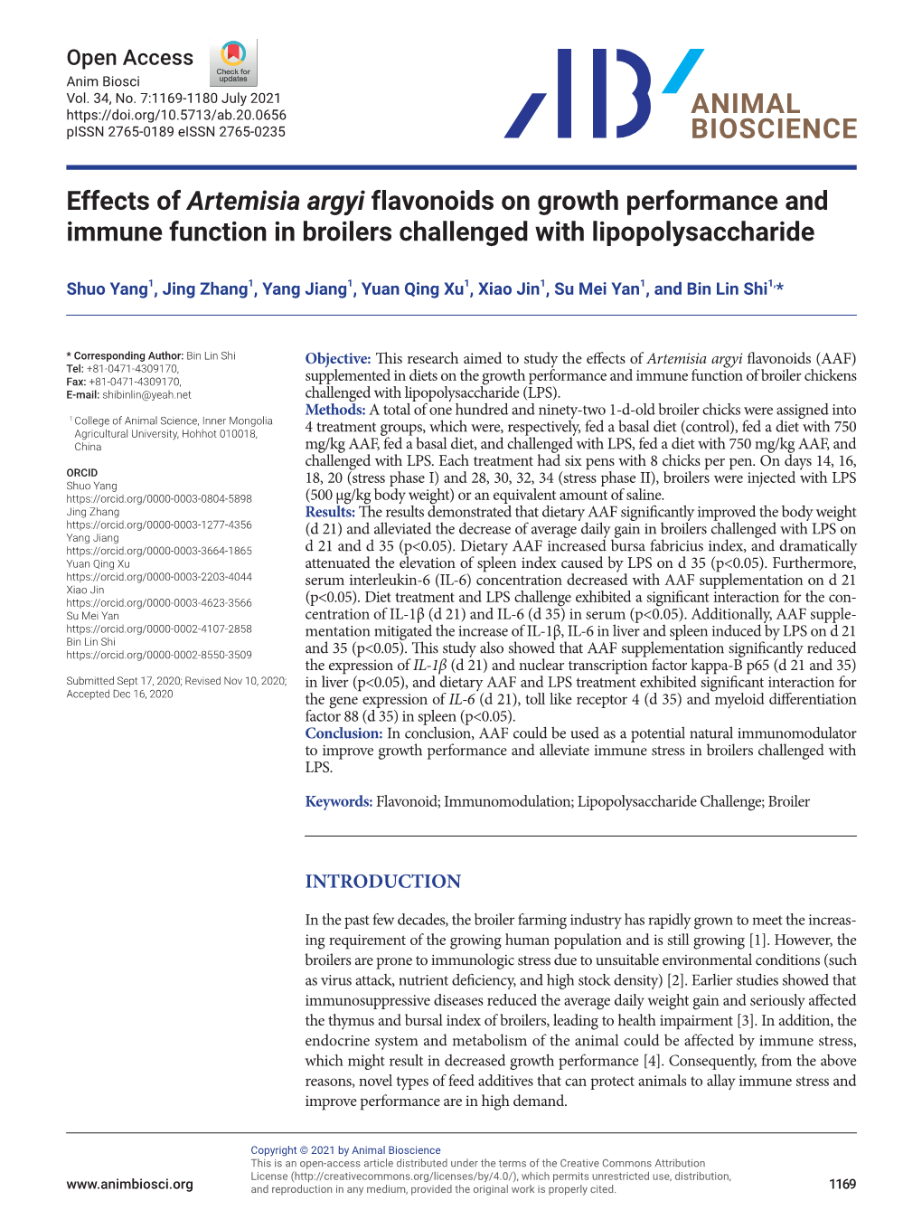 Effects of Artemisia Argyi Flavonoids on Growth Performance and Immune Function in Broilers Challenged with Lipopolysaccharide