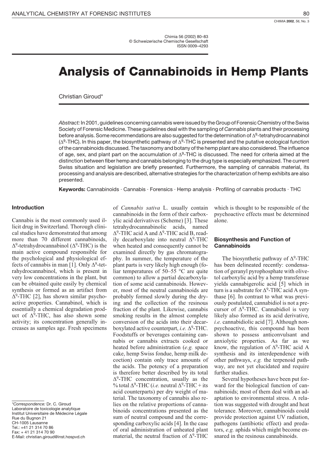 Analysis of Cannabinoids in Hemp Plants