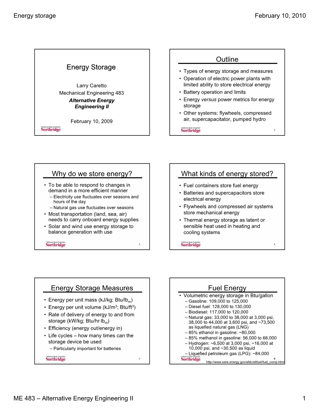 Energy Storage February 10, 2010