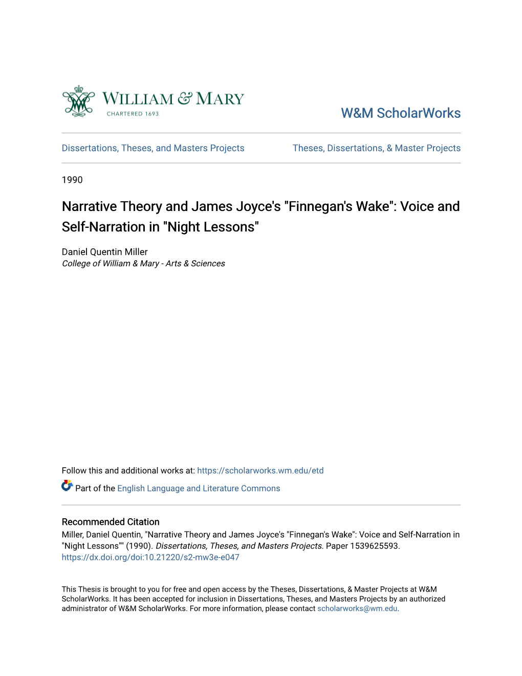 Narrative Theory and James Joyce's 