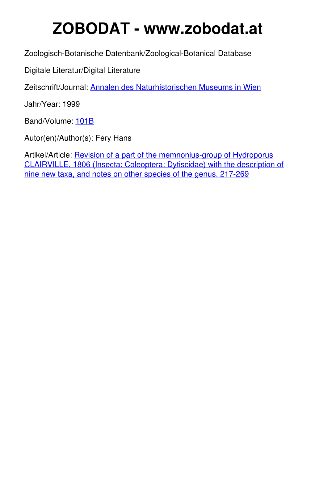 Revision of a Part of the Memnonius-Group of Hydroporus