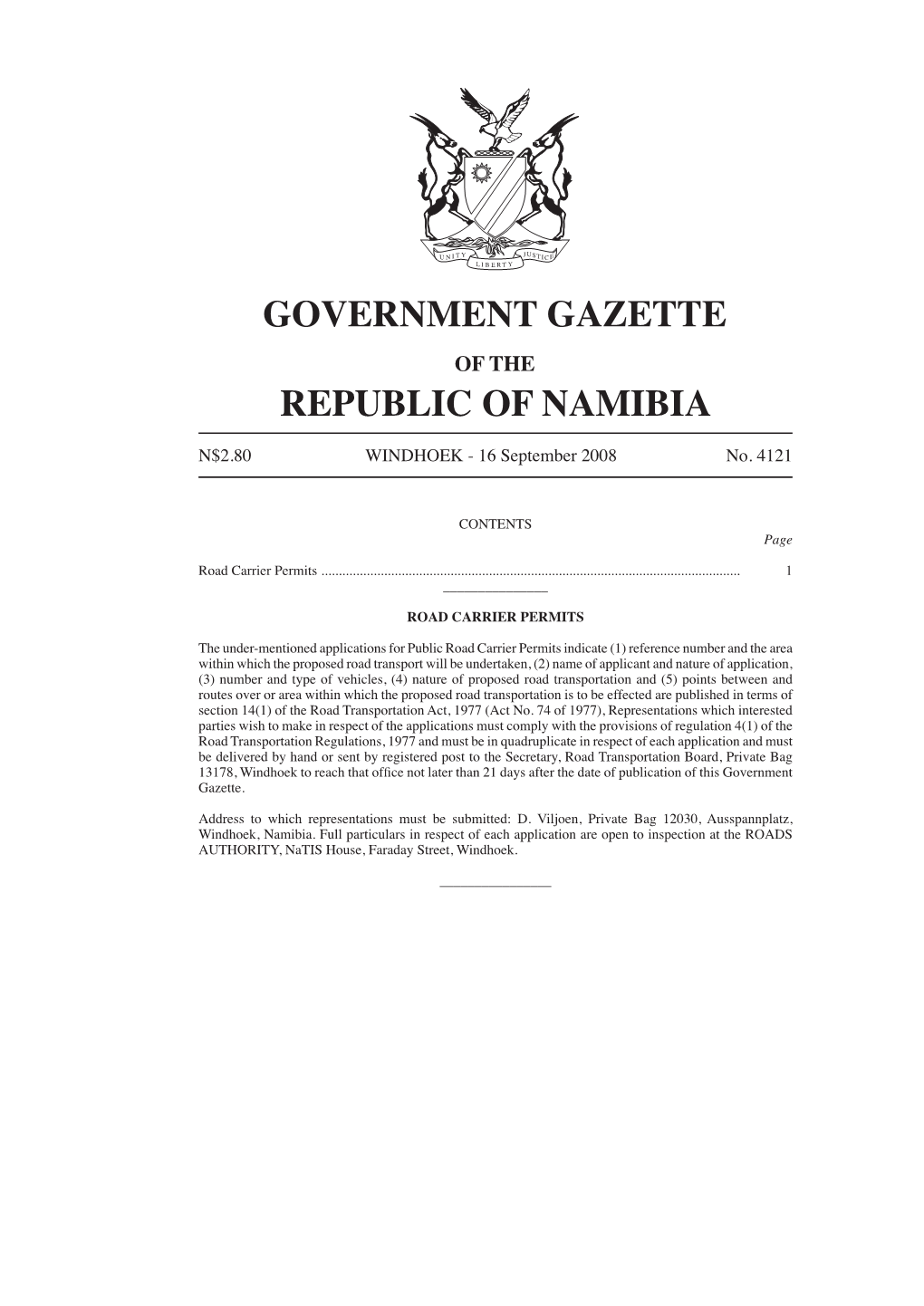 Government Gazette of the Republic of Namibia