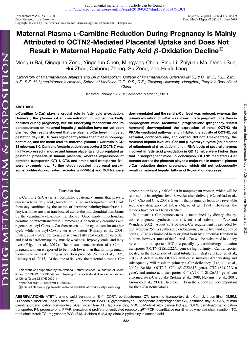 Maternal Plasma L-Carnitine Reduction During Pregnancy Is