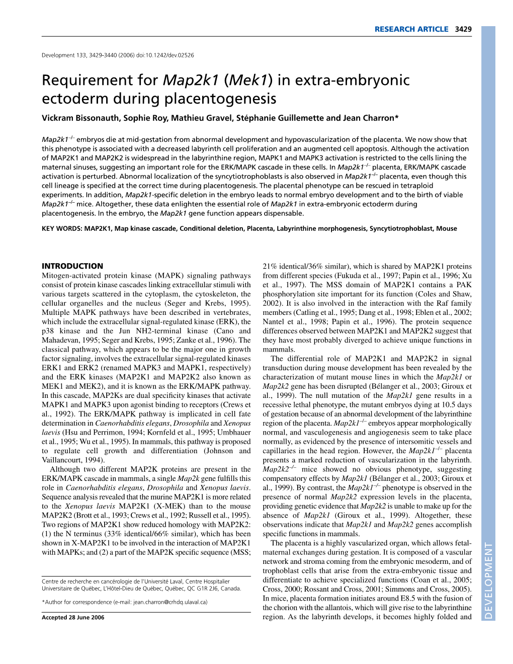 Requirement for Map2k1 (Mek1) in Extra-Embryonic Ectoderm During Placentogenesis