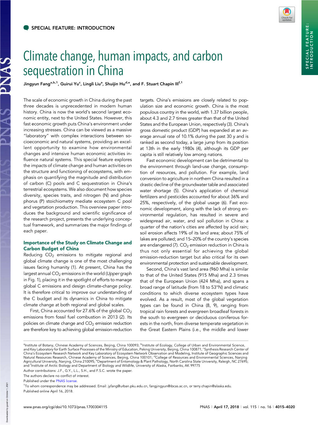 Climate Change, Human Impacts, and Carbon Sequestration in China