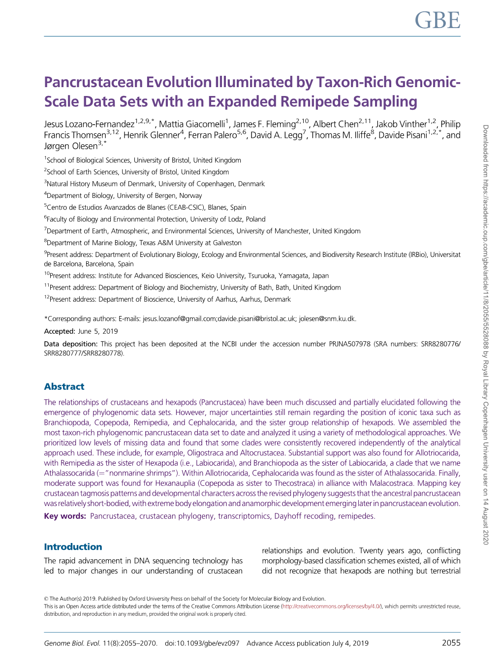 Pancrustacean Evolution Illuminated by Taxon-Rich Genomic- Scale Data Sets with an Expanded Remipede Sampling