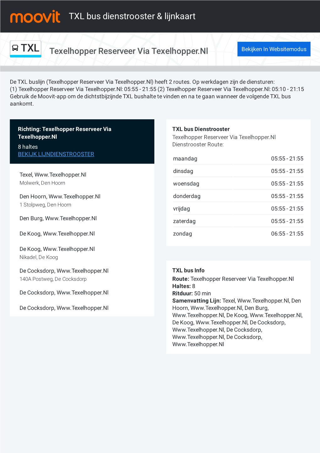 TXL Bus Dienstrooster & Lijnroutekaart