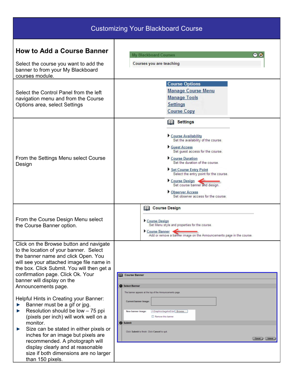 Creating A Course Banner And Personalizing Your Blackboard Course