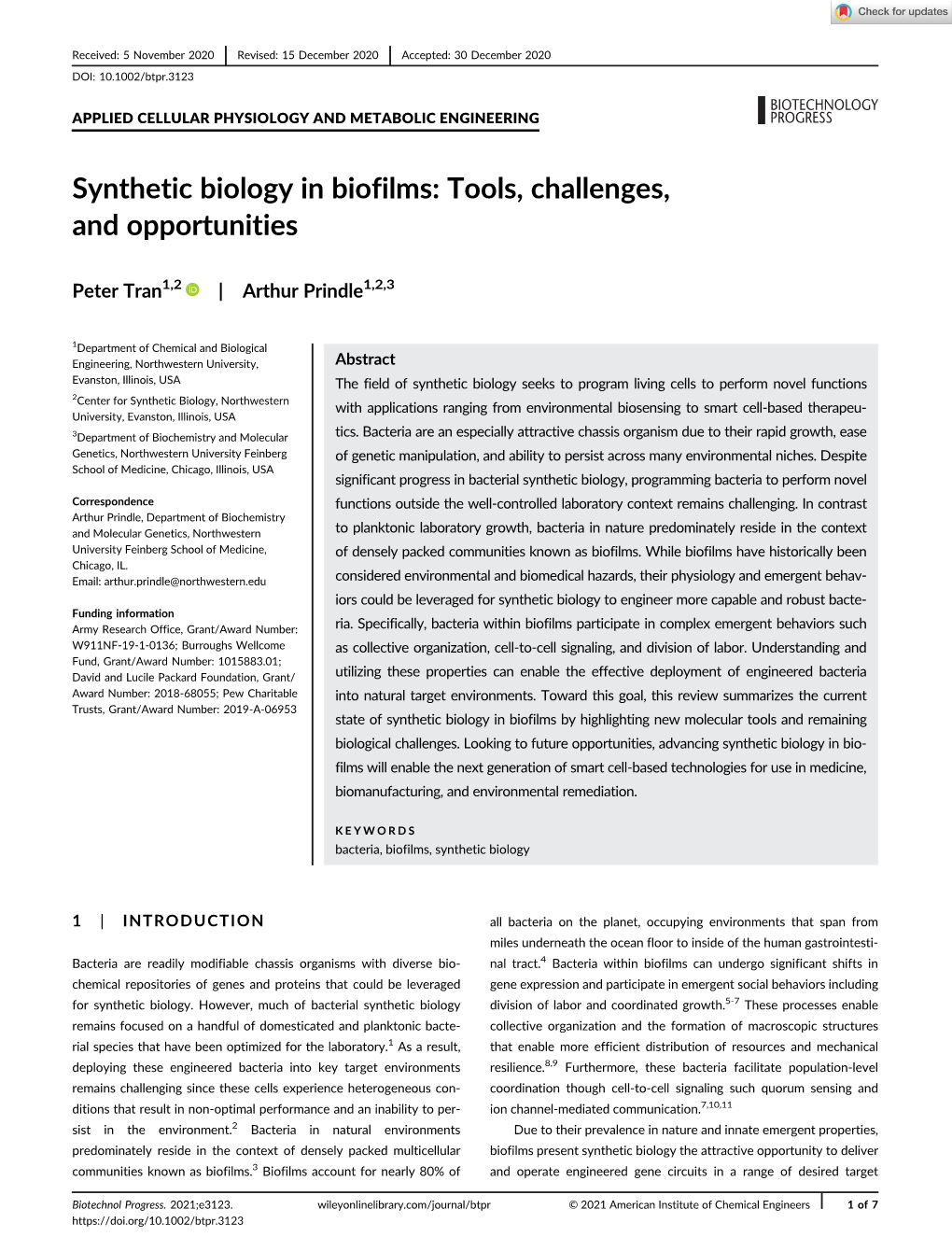 Synthetic Biology in Biofilms: Tools, Challenges, and Opportunities