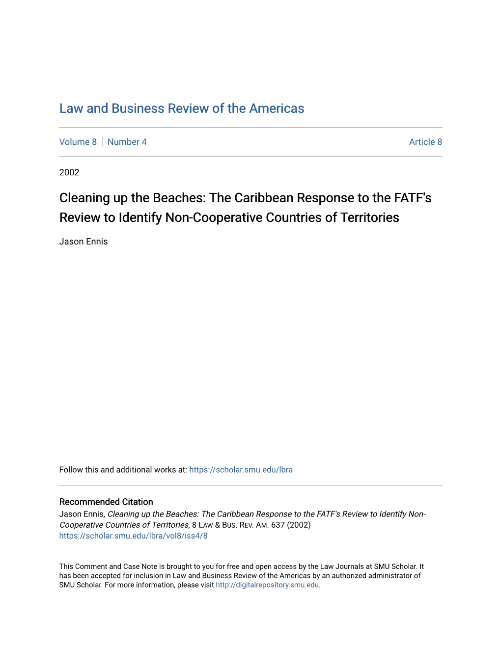 The Caribbean Response to the FATF's Review to Identify Non-Cooperative Countries of Territories