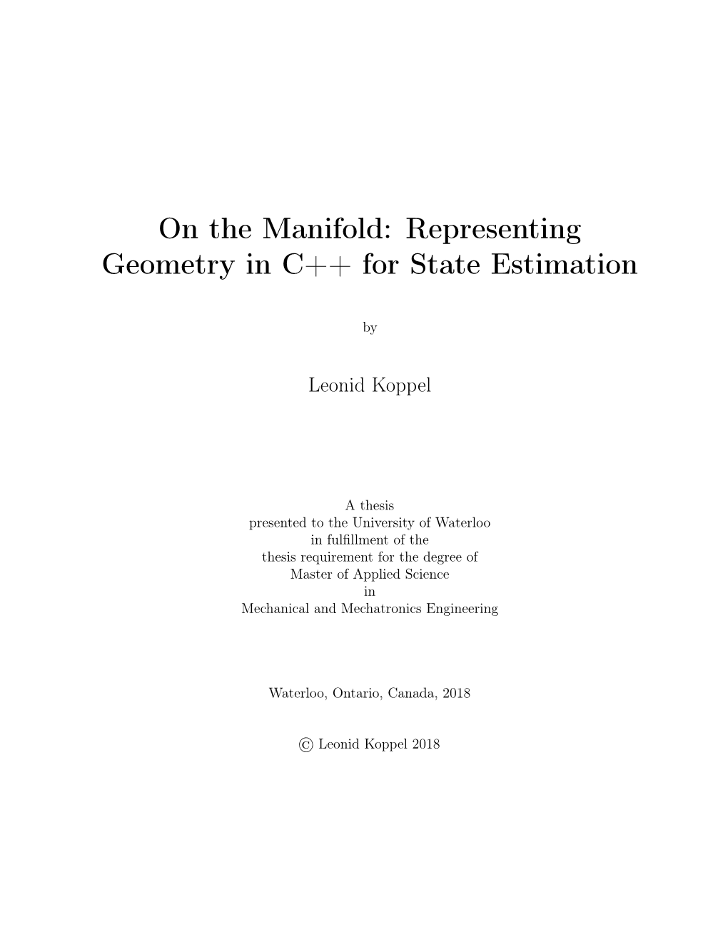 On the Manifold: Representing Geometry in C++ for State Estimation