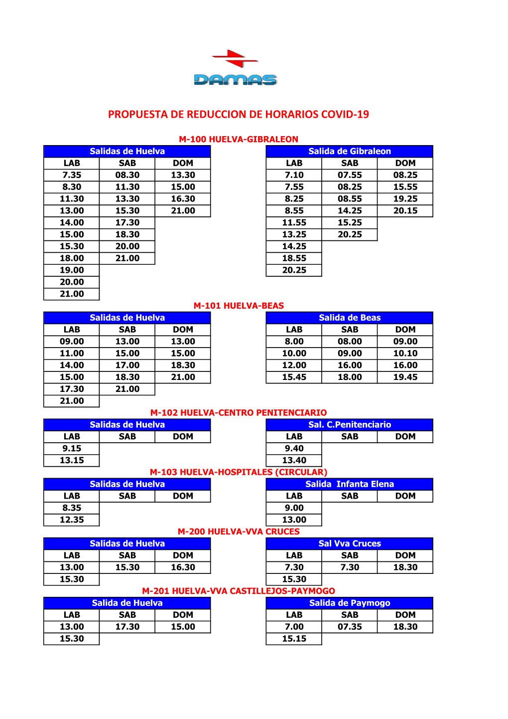 Horarios COVID 19