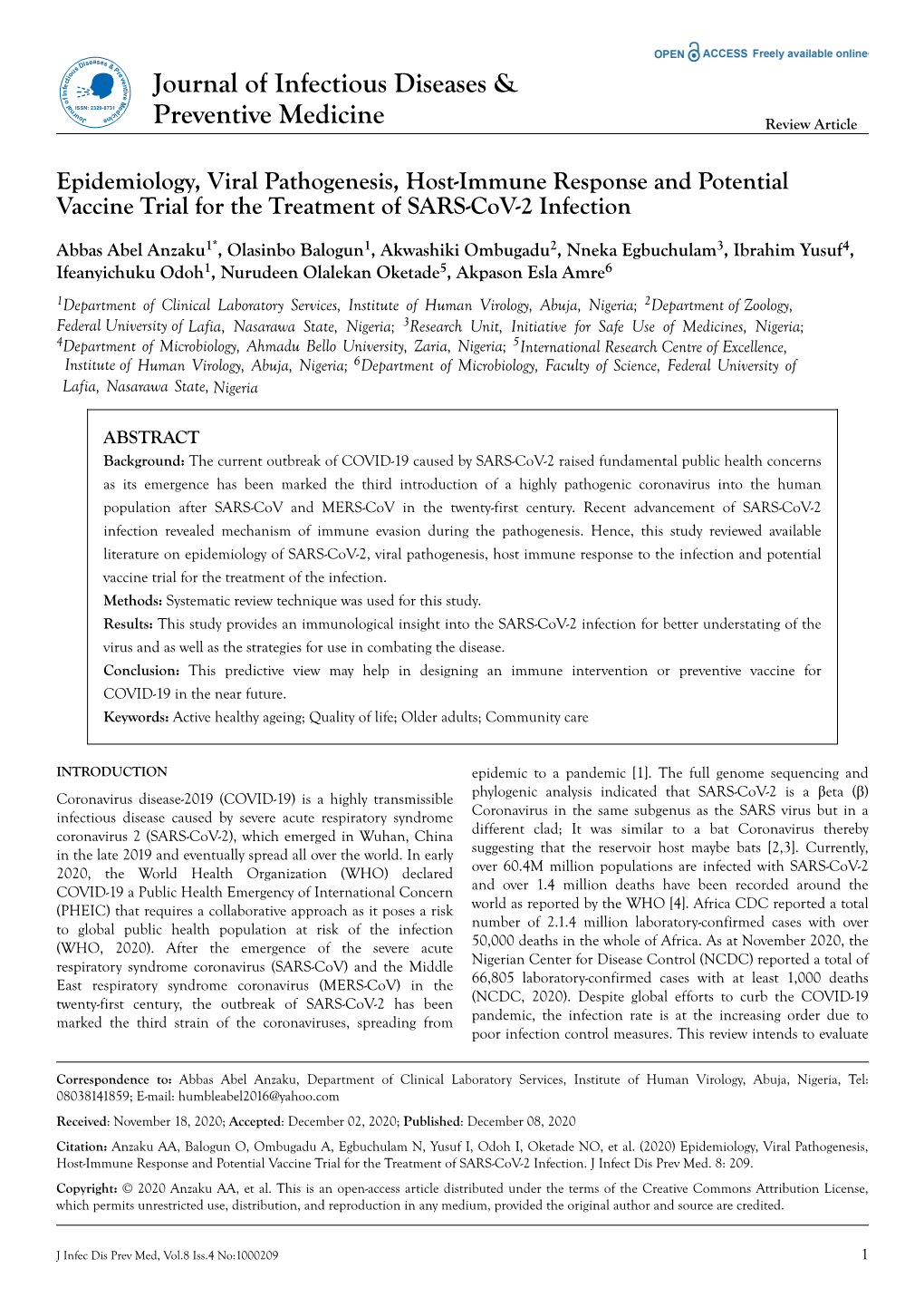 Epidemiology, Viral Pathogenesis, Host-Immune Response and Potential Vaccine Trial for the Treatment of SARS-Cov-2 Infection