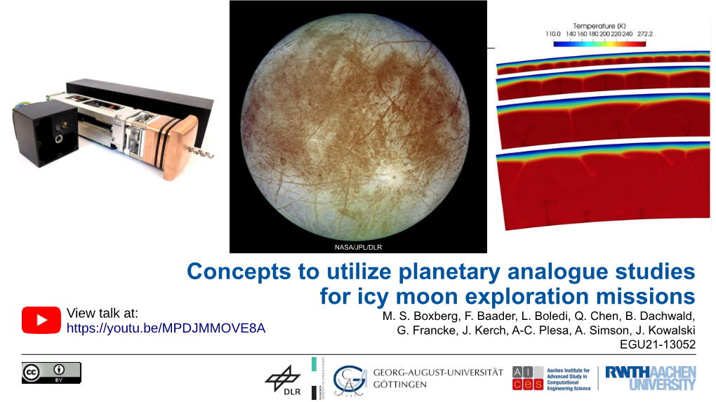 Concepts to Utilize Planetary Analogue Studies for Icy Moon Exploration Missions View Talk At: M