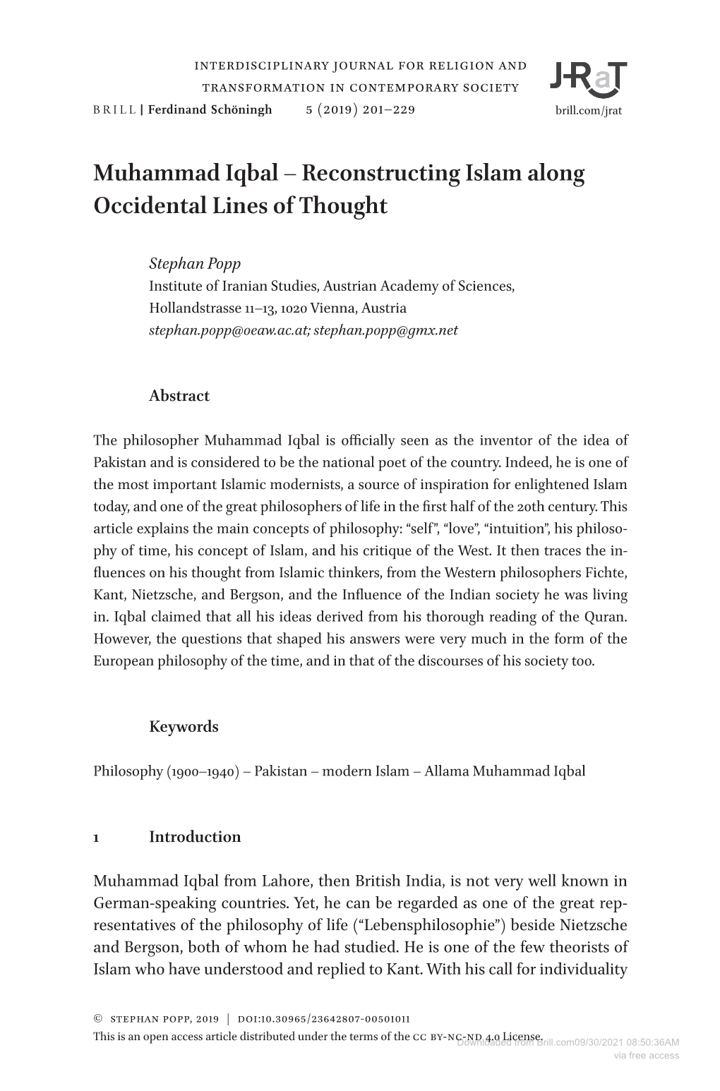 Muhammad Iqbal – Reconstructing Islam Along Occidental Lines of Thought