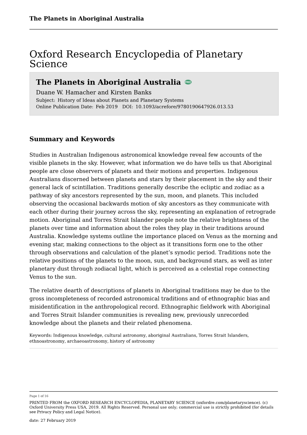 Planets in Aboriginal Australia