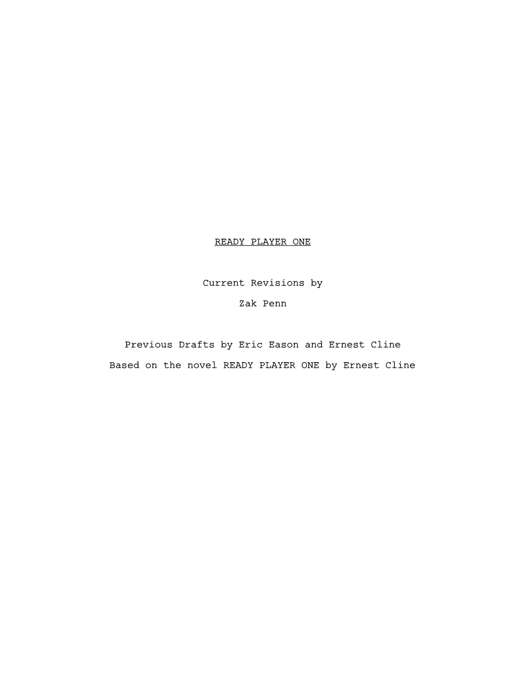 READY PLAYER ONE Current Revisions by Zak Penn Previous