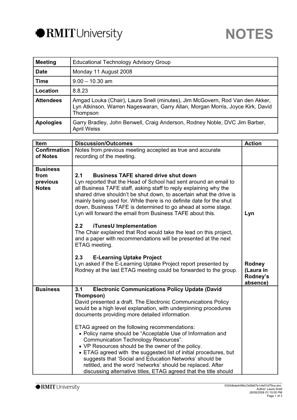 ETAG Notes - 11 June 2008 - DRAFT