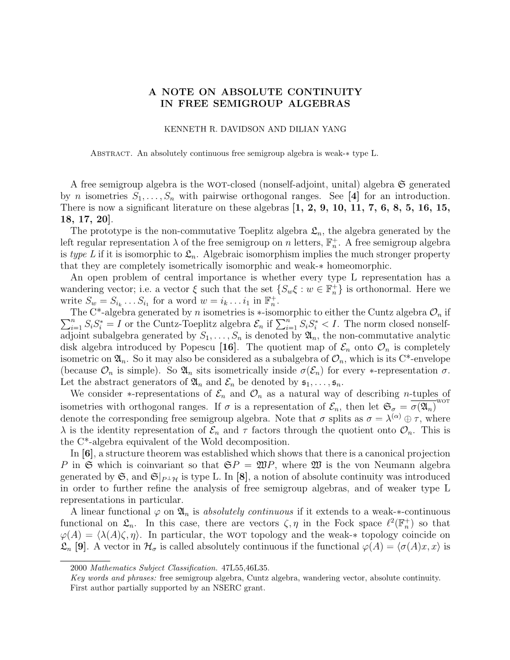 A Note on Absolute Continuity in Free Semigroup Algebras