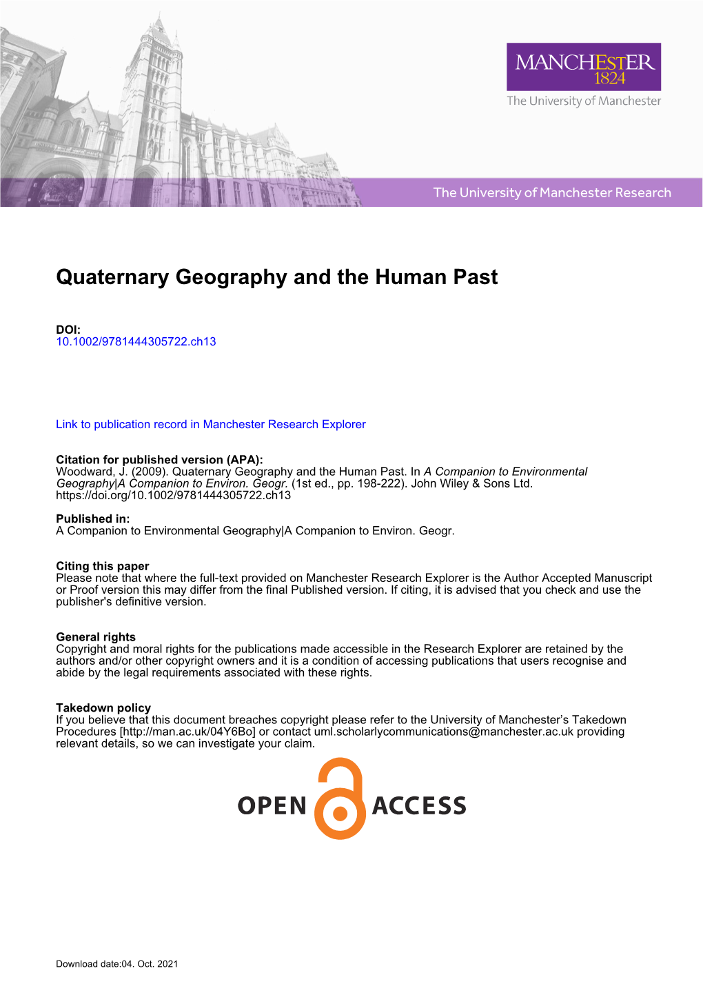 Quaternary Geography and the Human Past