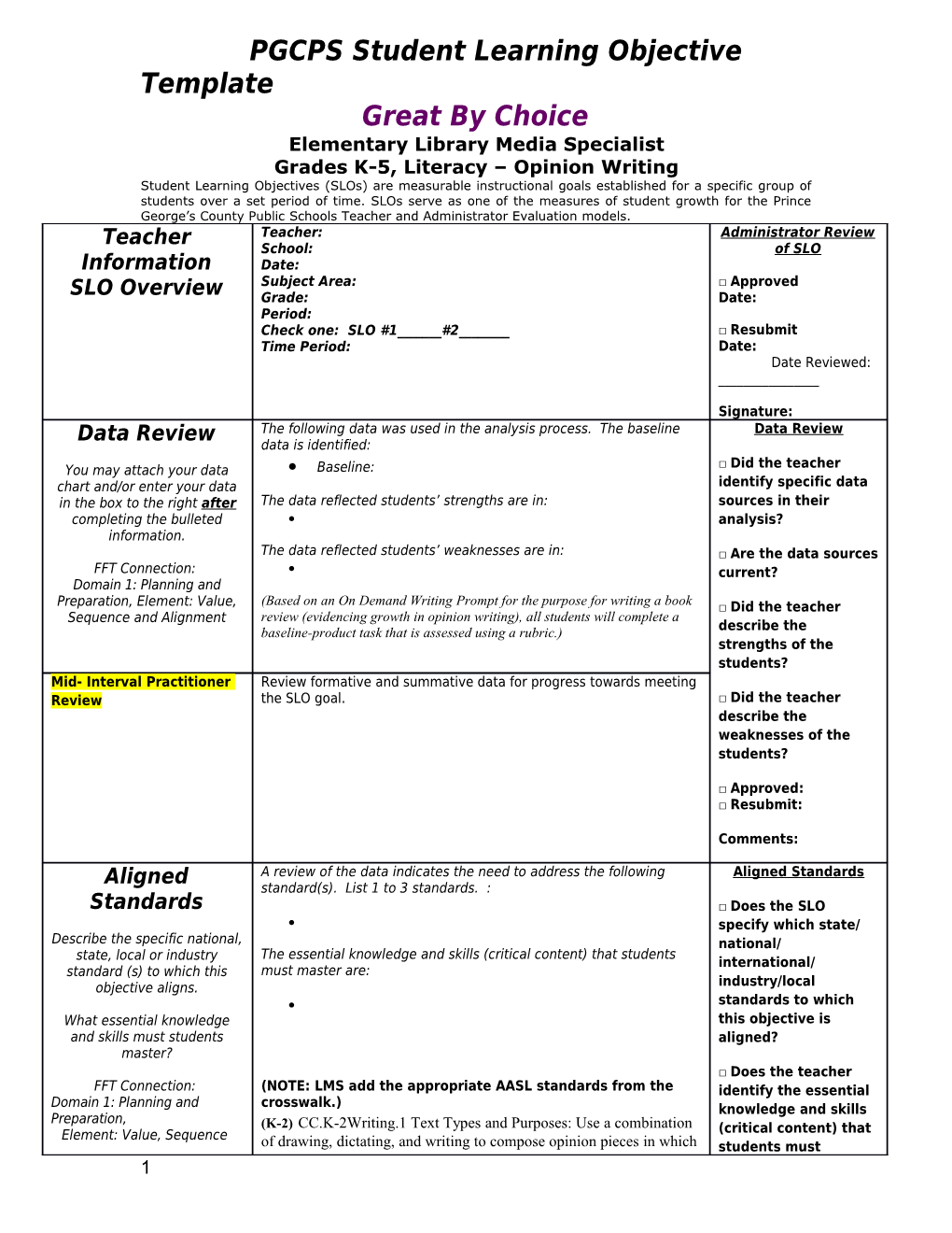 PGCPS Student Learning Objective Template