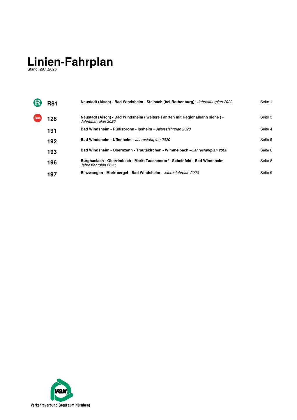 Linien-Fahrplan Stand: 29.1.2020