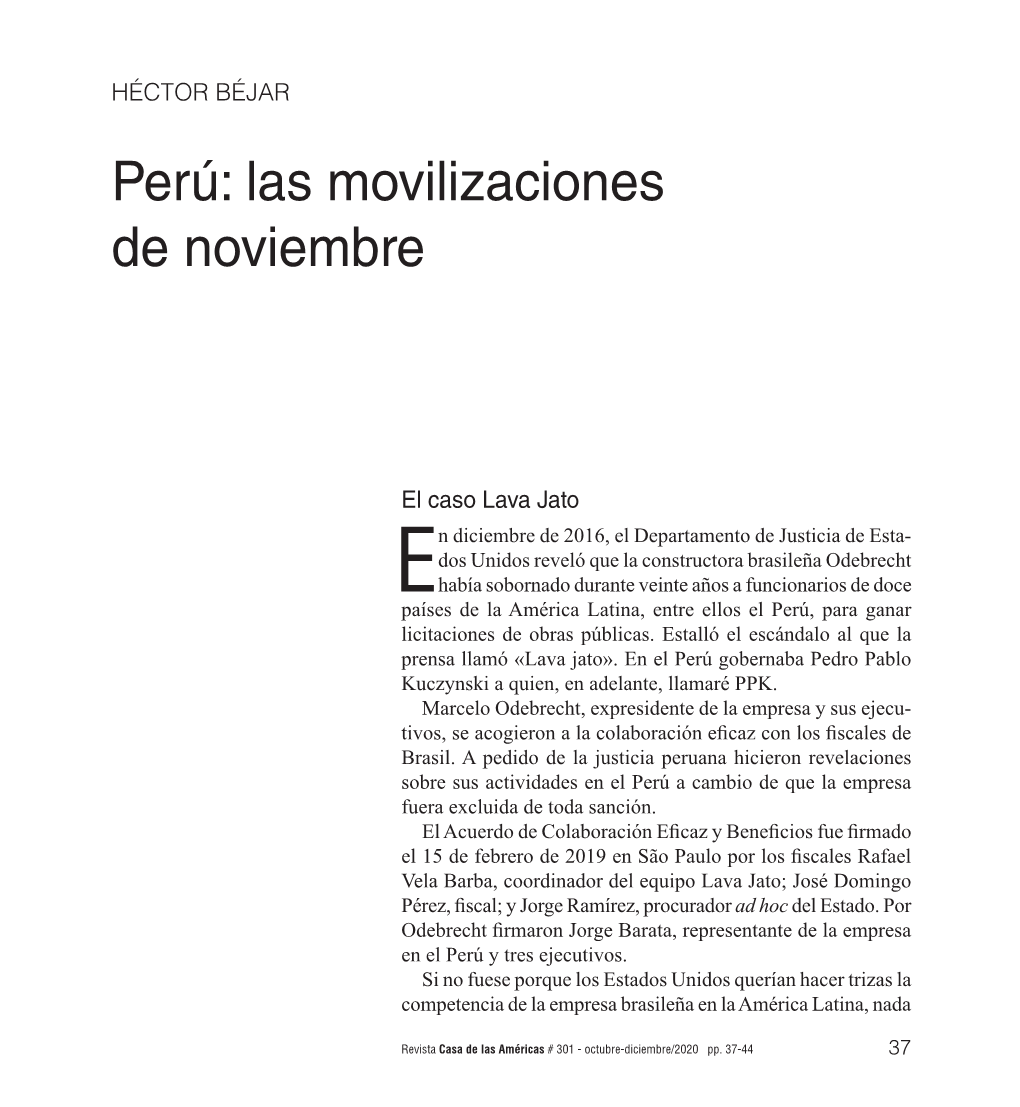 Perú: Las Movilizaciones De Noviembre