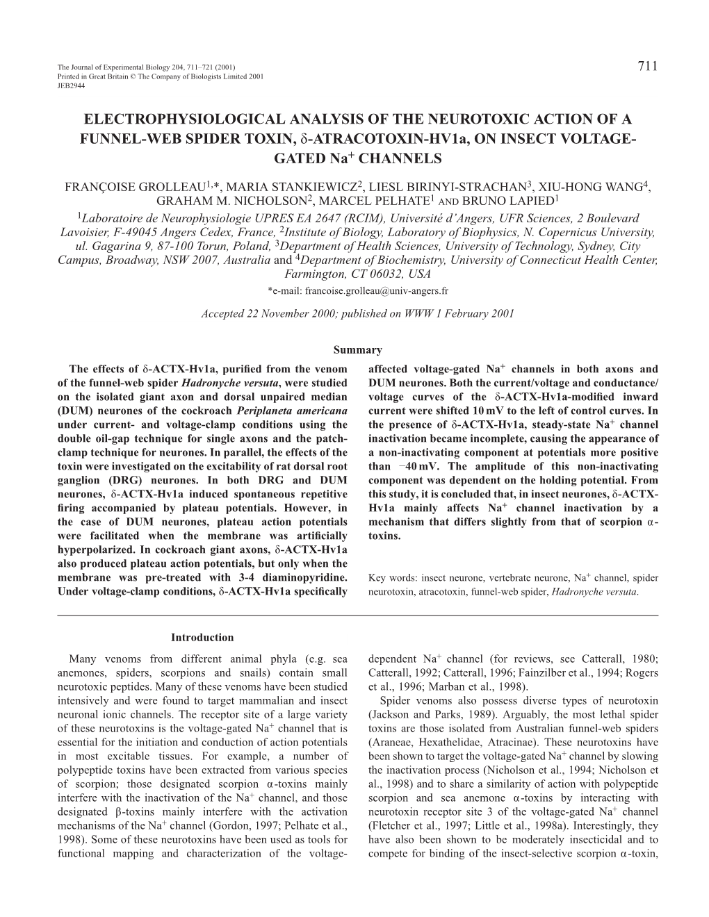 Spider Neurotoxin (Delta)-ACTX-Hv1a Modulates Insect Na+ Channels