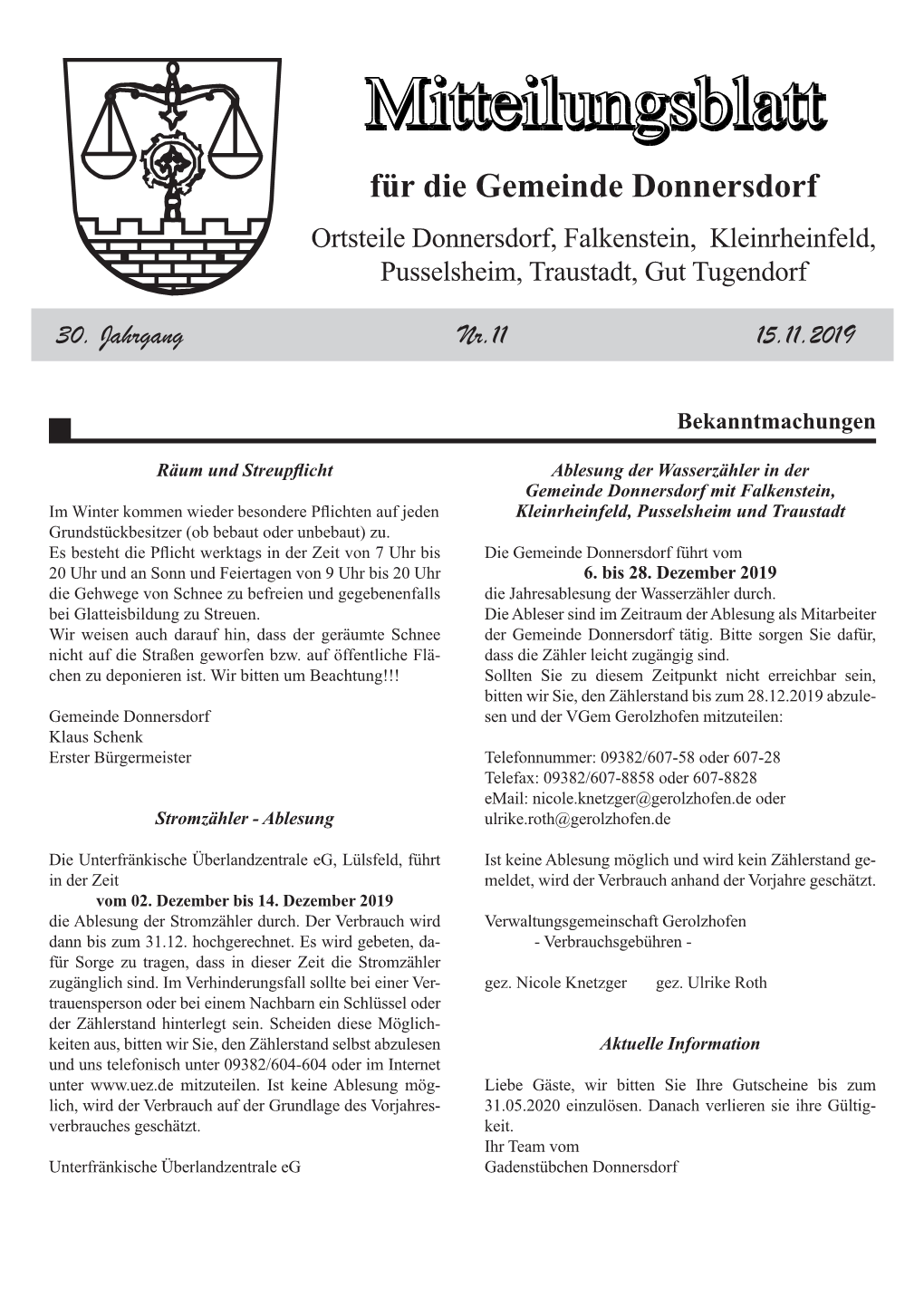 Für Die Gemeinde Donnersdorf Ortsteile Donnersdorf, Falkenstein, Kleinrheinfeld, Pusselsheim, Traustadt, Gut Tugendorf