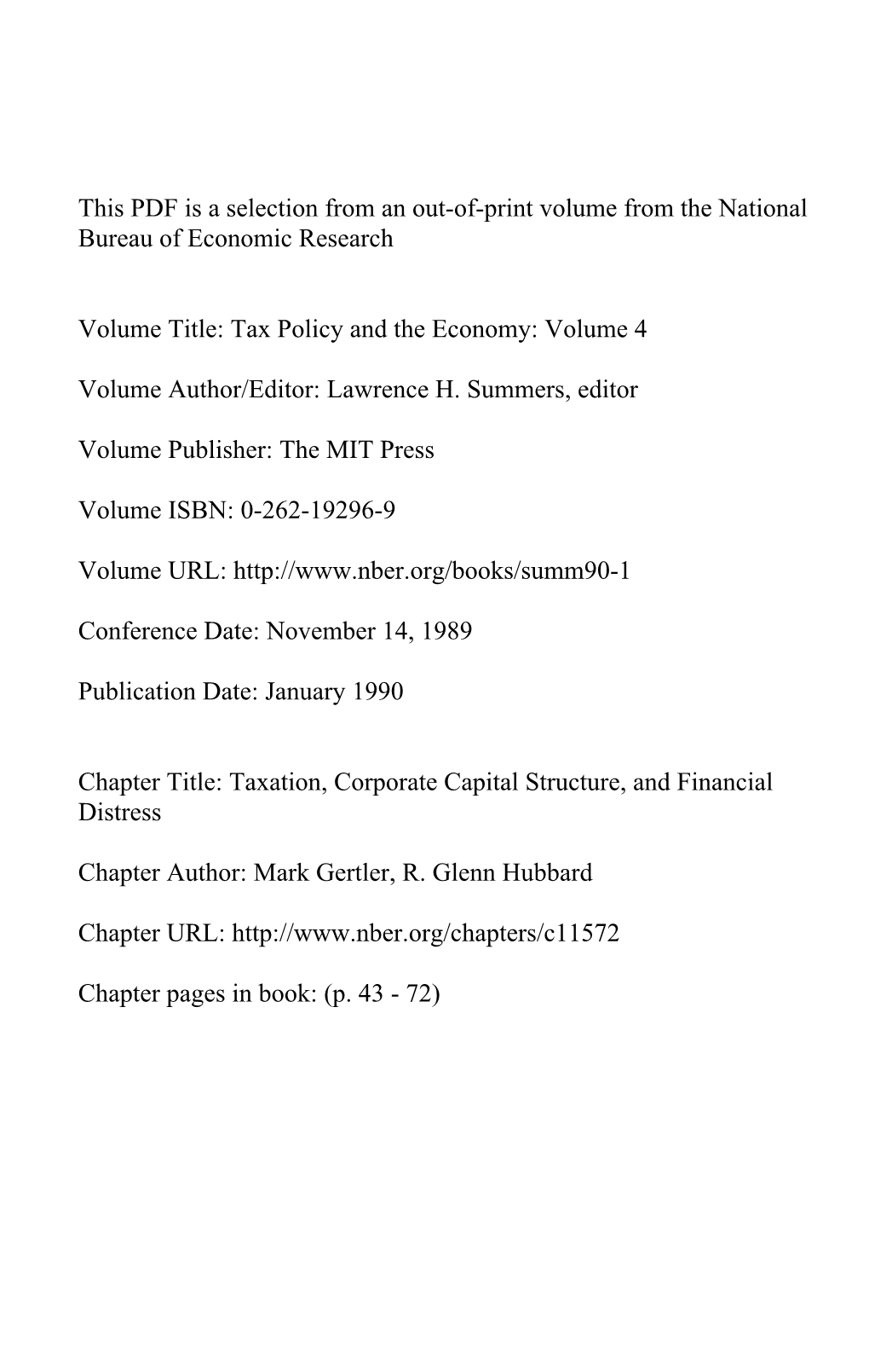 Taxation, Corporate Capital Structure, and Financial Distress