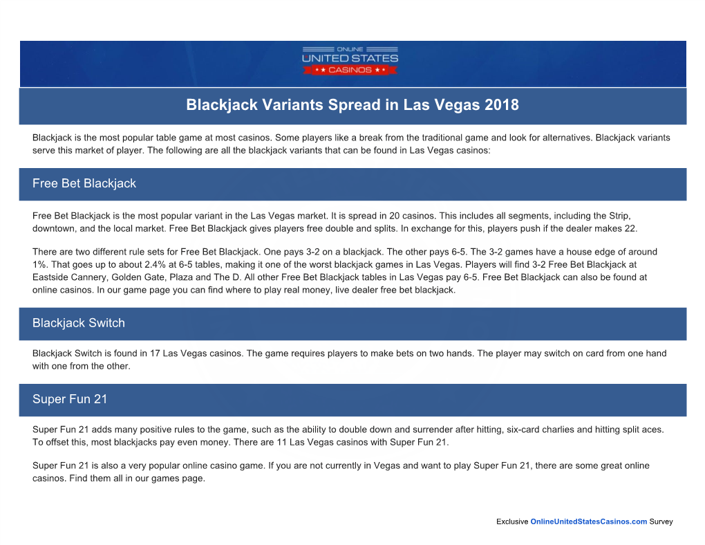 Blackjack Variants Spread in Las Vegas 2018