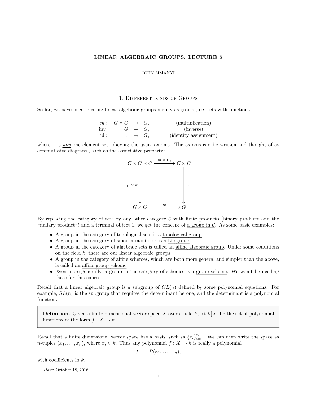 Linear Algebraic Groups: Lecture 8