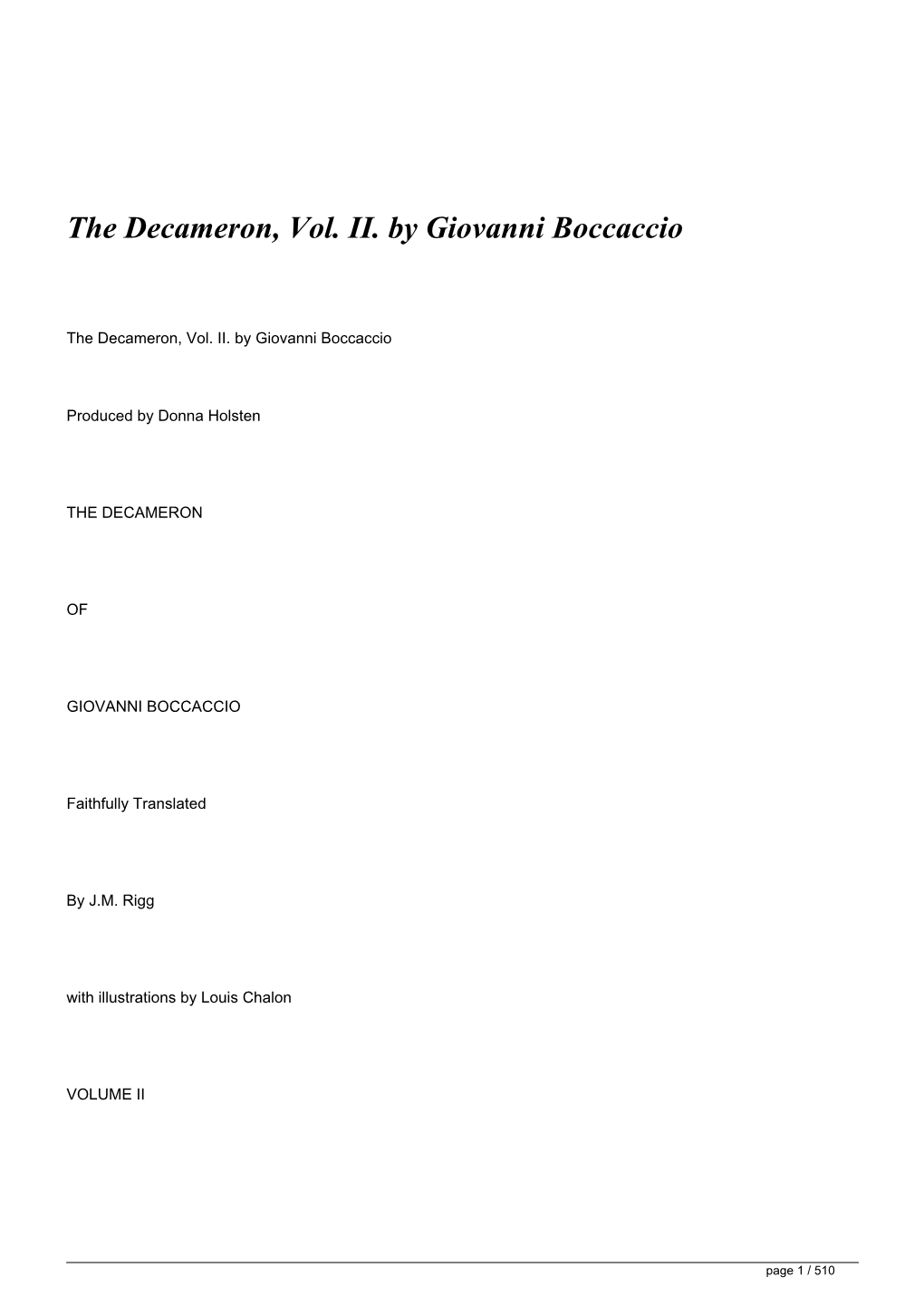 The Decameron, Vol. II. by Giovanni Boccaccio&lt;/H1&gt;