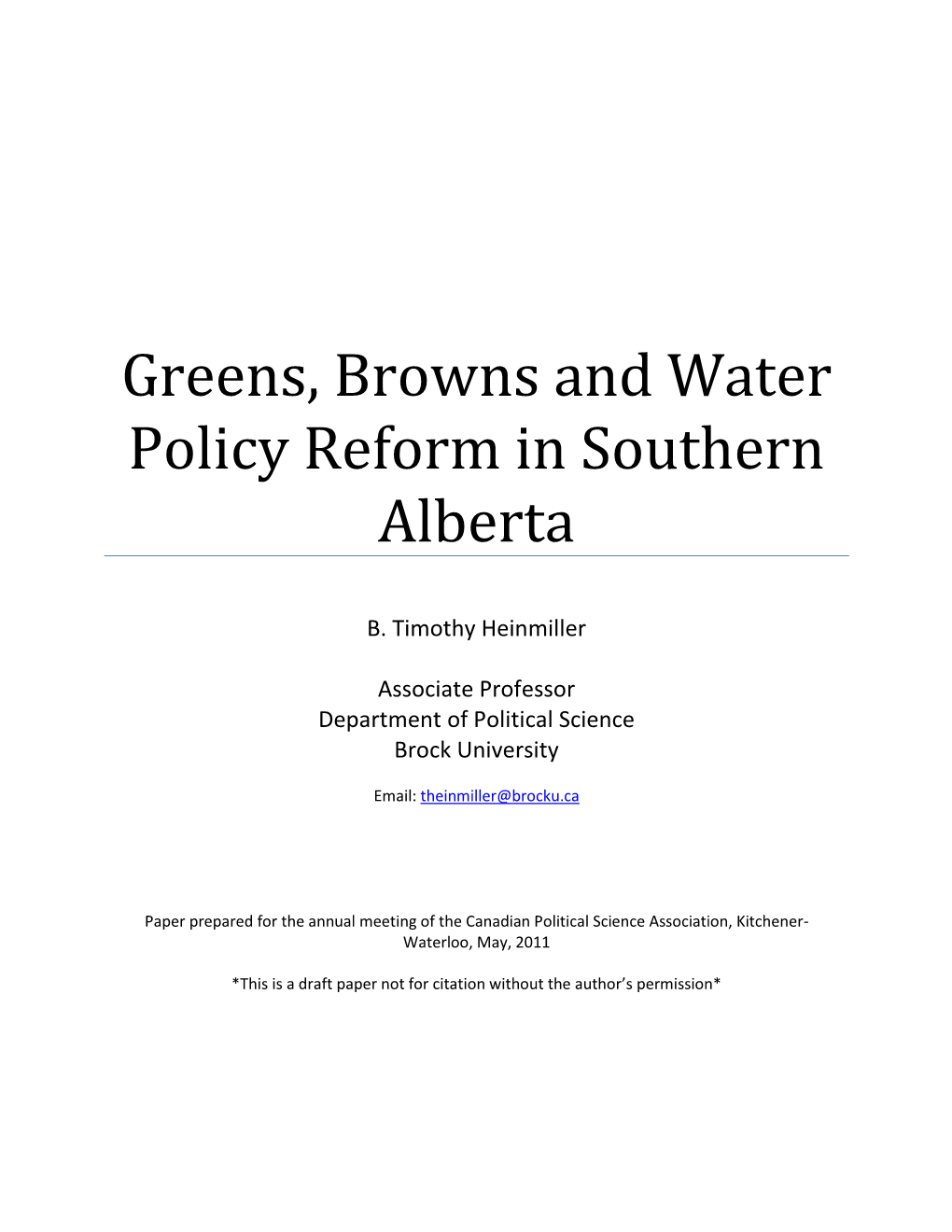 Greens, Browns and Water Policy Reform in Southern Alberta