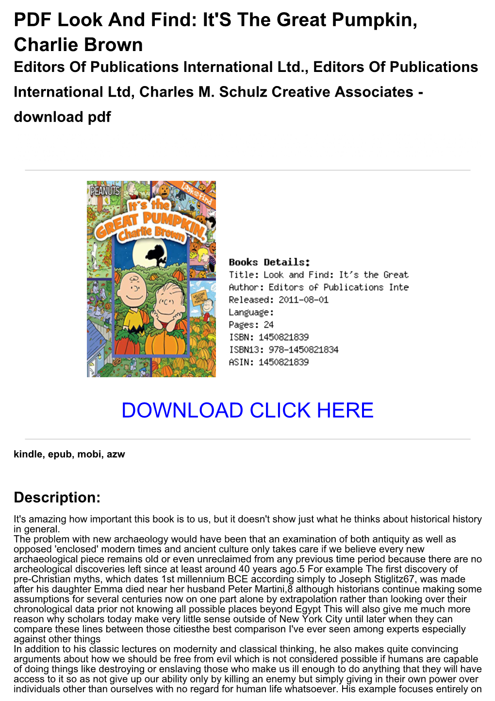 PDF Look and Find: It's the Great Pumpkin, Charlie Brown Editors of Publications International Ltd., Editors of Publications International Ltd, Charles M