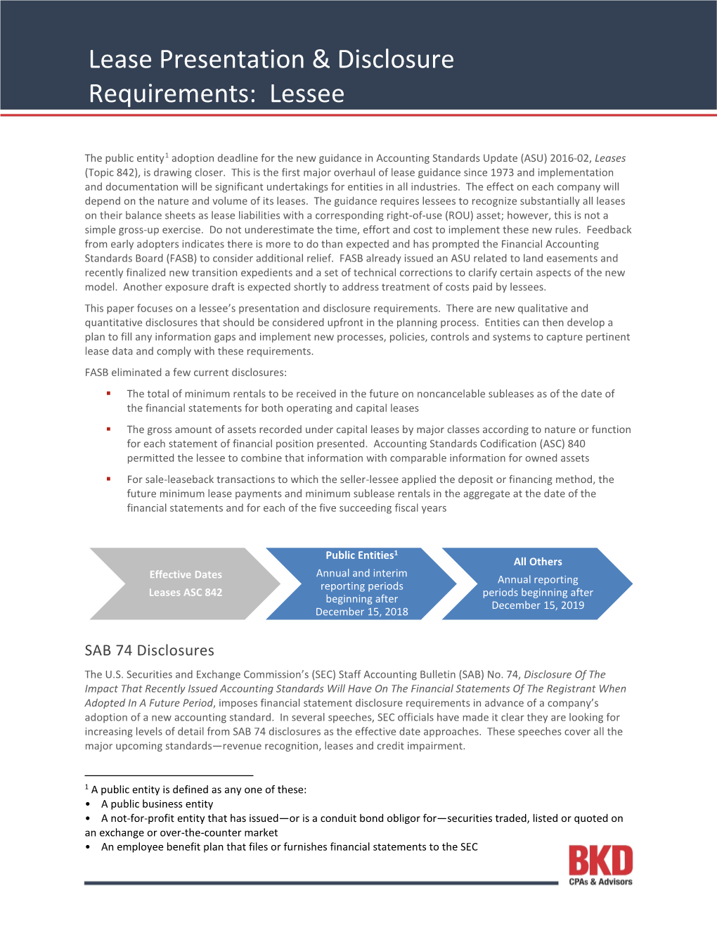 Lease Presentation & Disclosure Requirements: Lessee