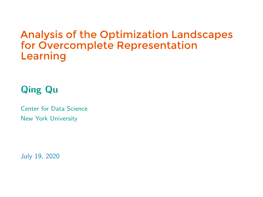 Analysis of the Optimization Landscapes for Overcomplete Representation Learning