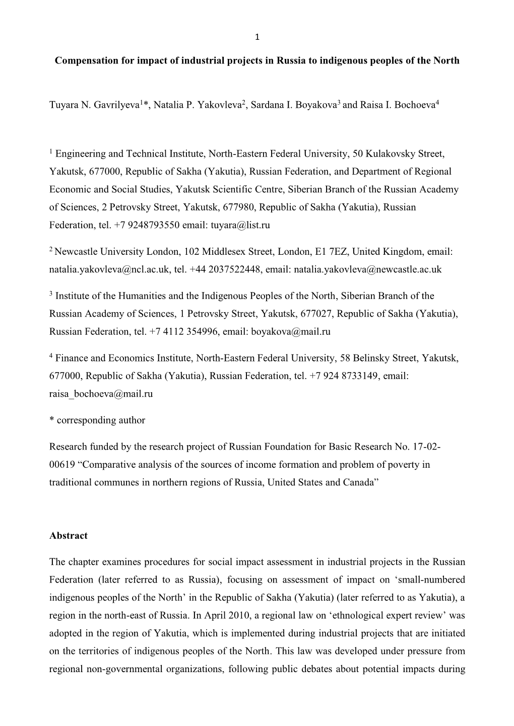 Compensation for Impact of Industrial Projects in Russia to Indigenous Peoples of the North