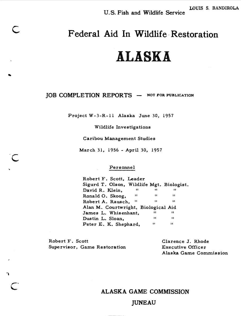 Caribou Management Studies March 31, 1956