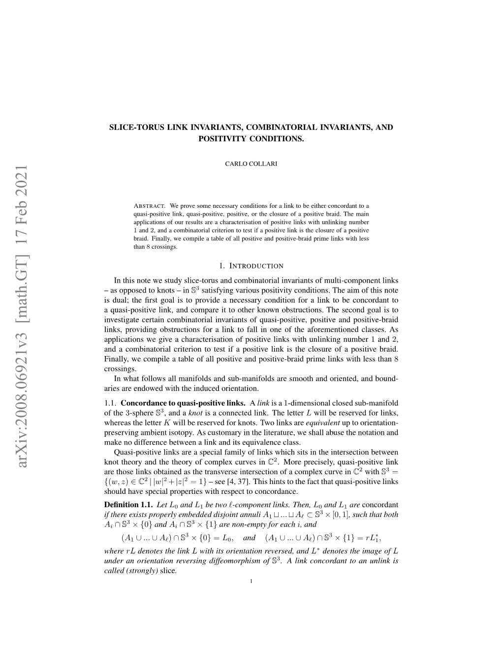 Arxiv:2008.06921V3 [Math.GT] 17 Feb 2021