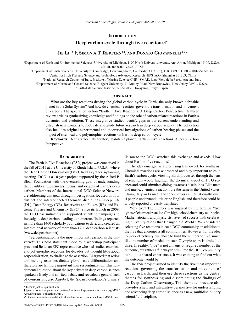 Deep Carbon Cycle Through Five Reactionsk