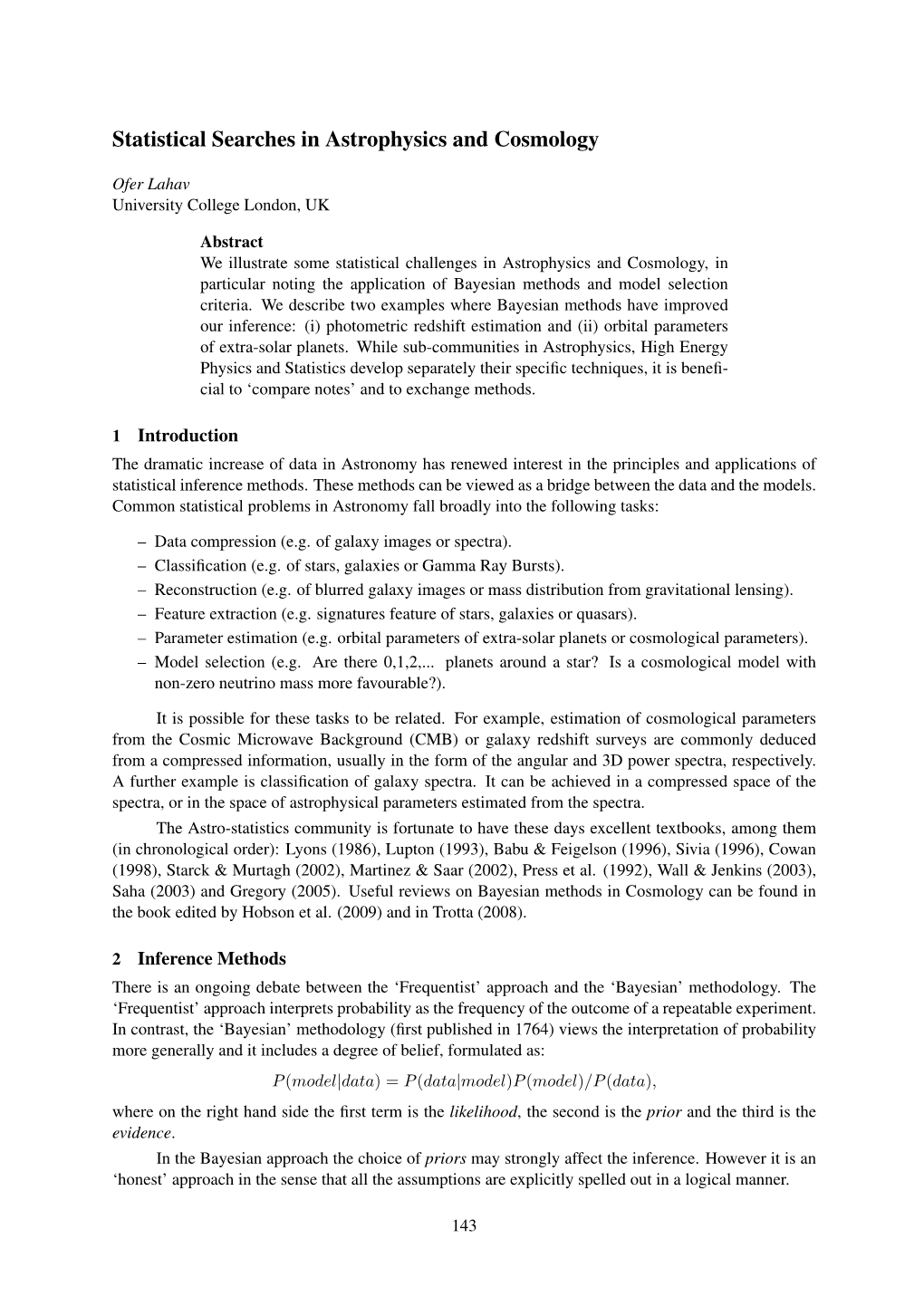 Statistical Searches in Astrophysics and Cosmology