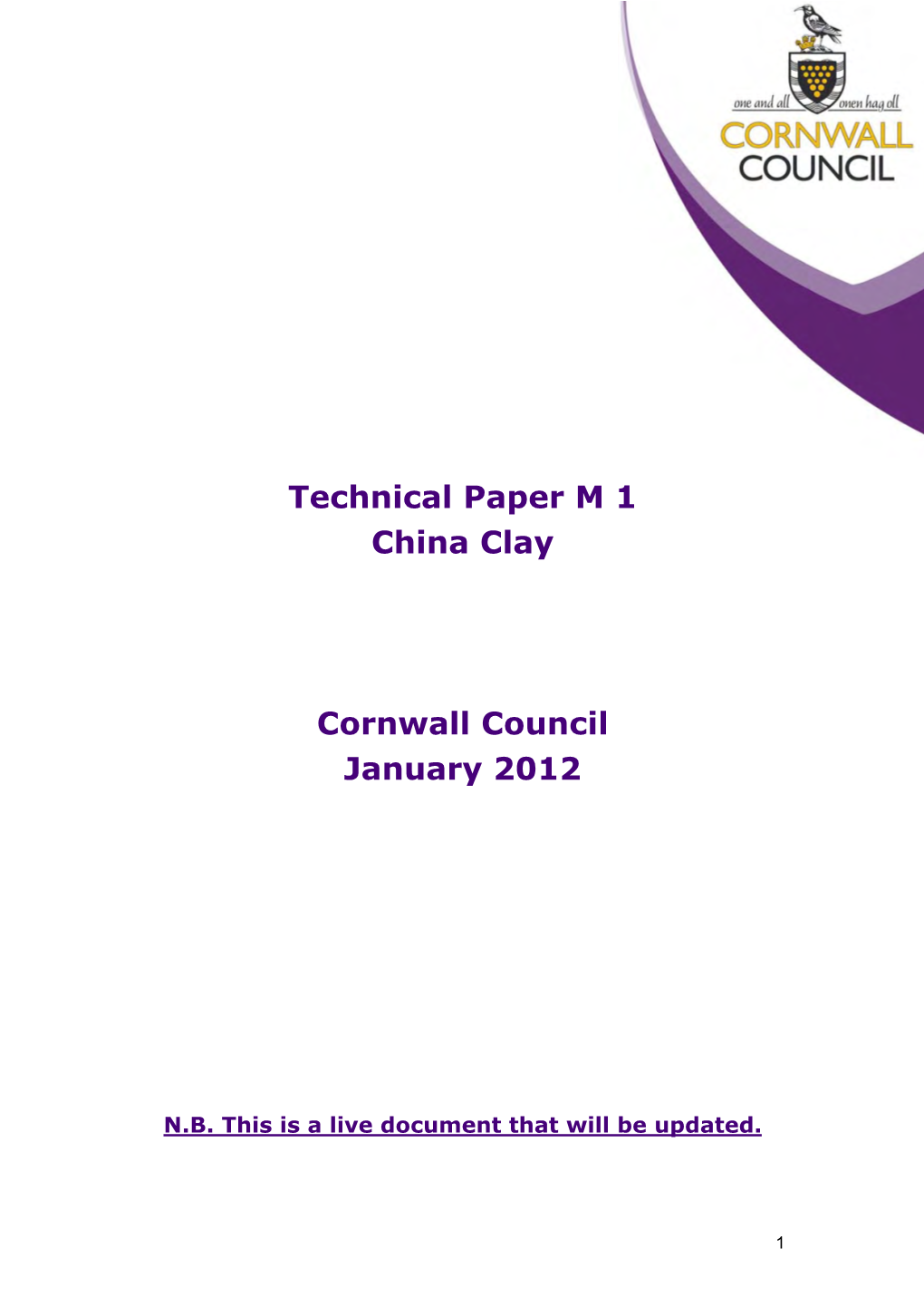 Technical Paper M 1 China Clay Cornwall Council January 2012