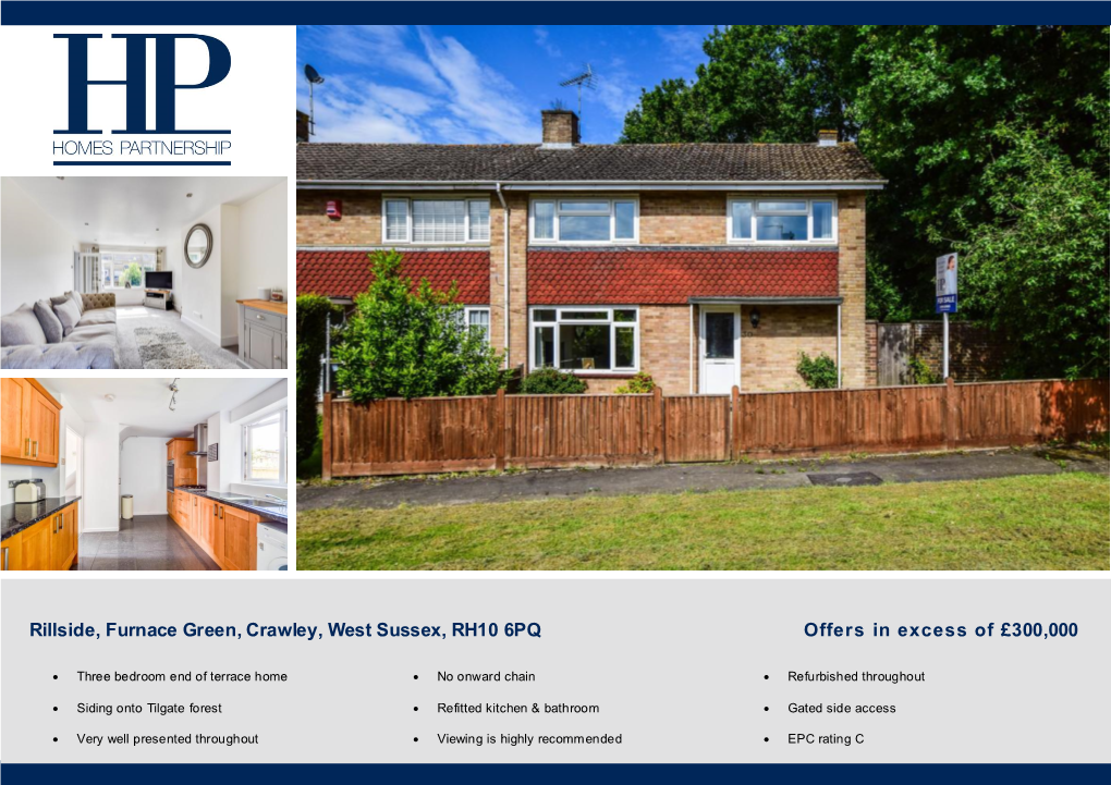 Rillside, Furnace Green, Crawley, West Sussex, RH10 6PQ Offers in Excess of £300,000