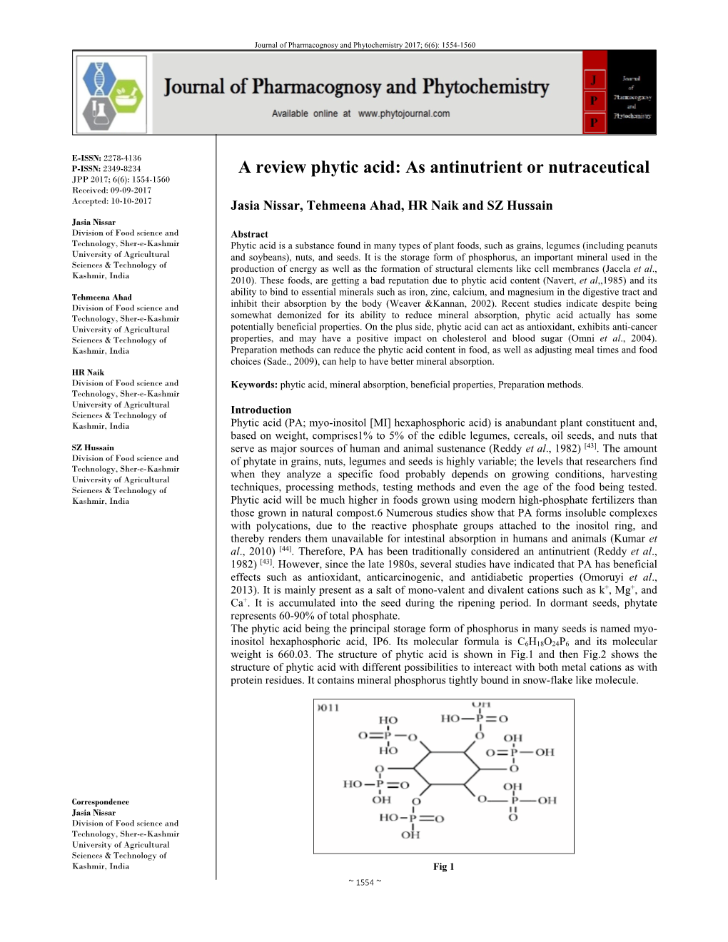 A Review Phytic Acid: As Antinutrient Or Nutraceutical