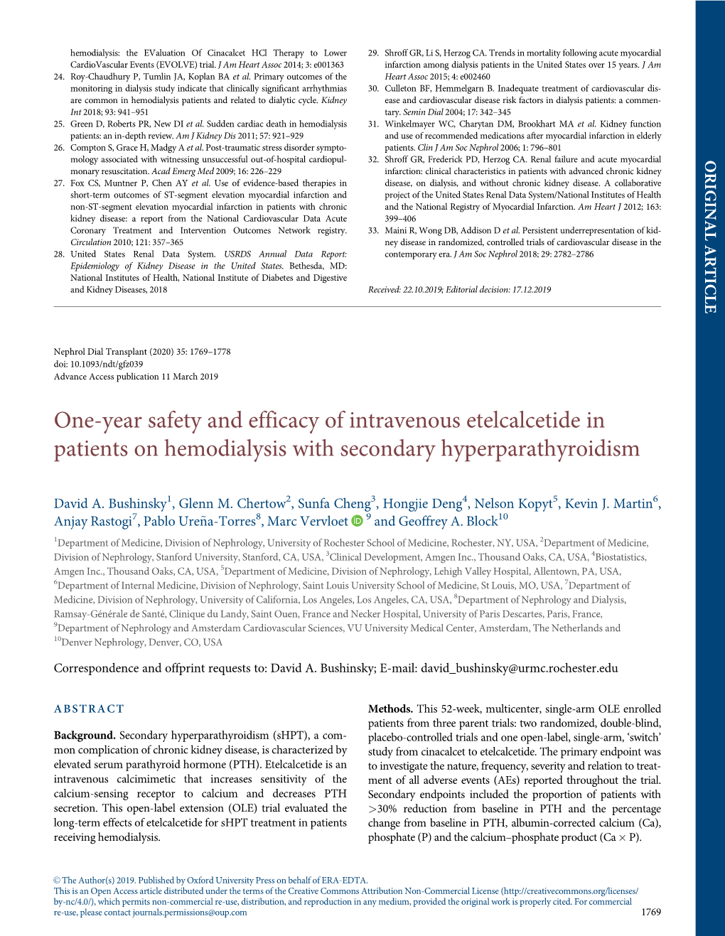 One-Year Safety and Efficacy of Intravenous Etelcalcetide in Patients on Hemodialysis with Secondary Hyperparathyroidism