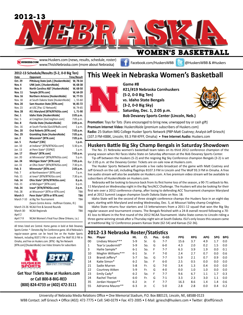 This Week in Nebraska Women's Basketball