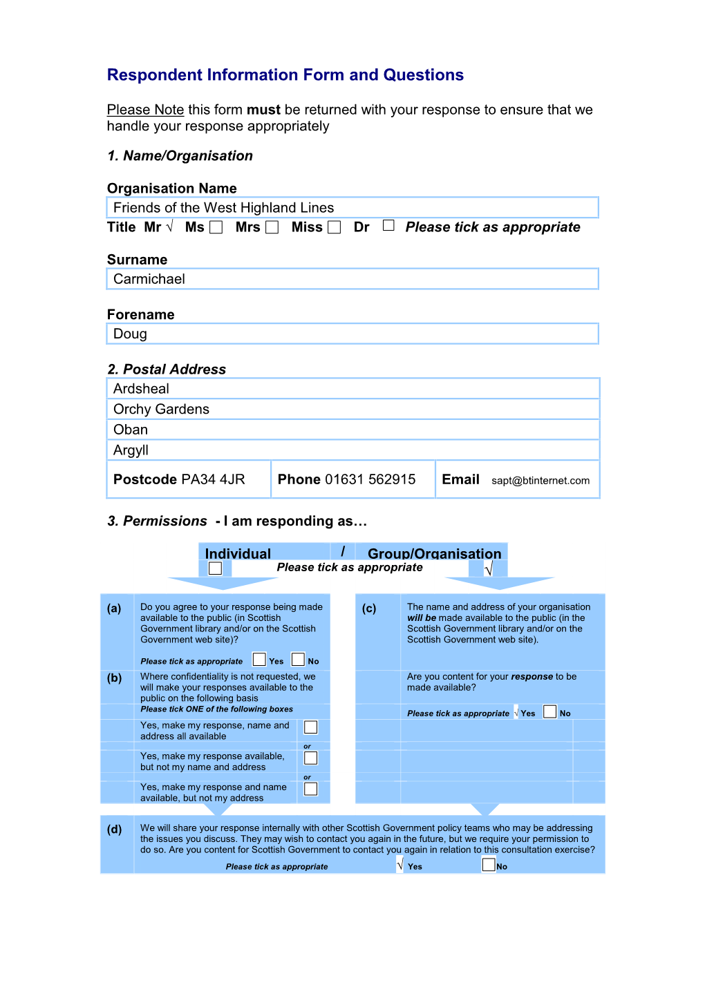 Respondent Information Form and Questions