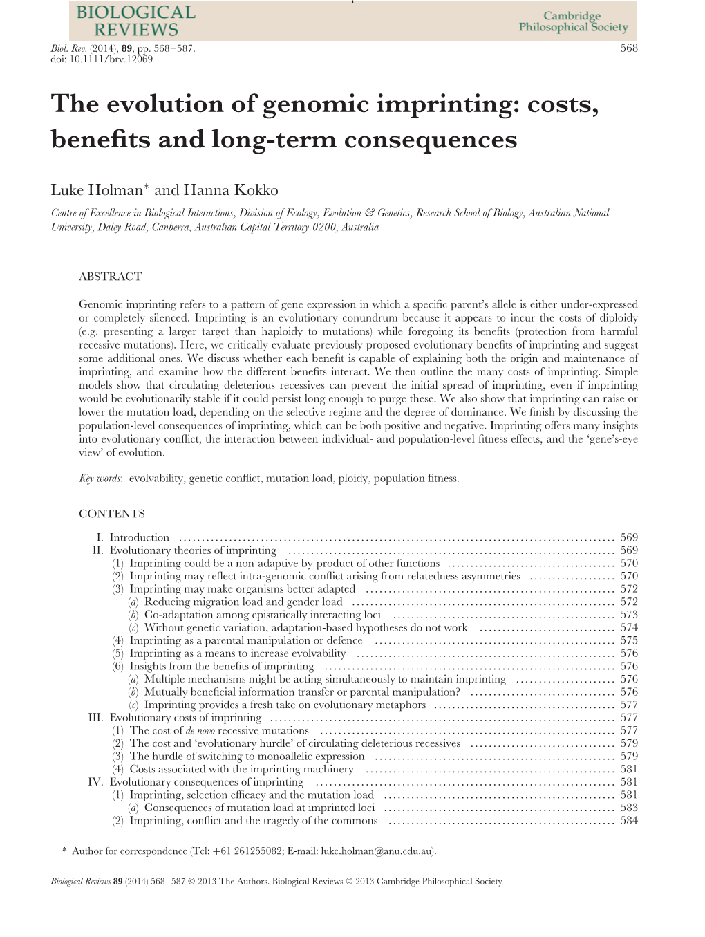 The Evolution of Genomic Imprinting: Costs, Beneﬁts and Long-Term Consequences