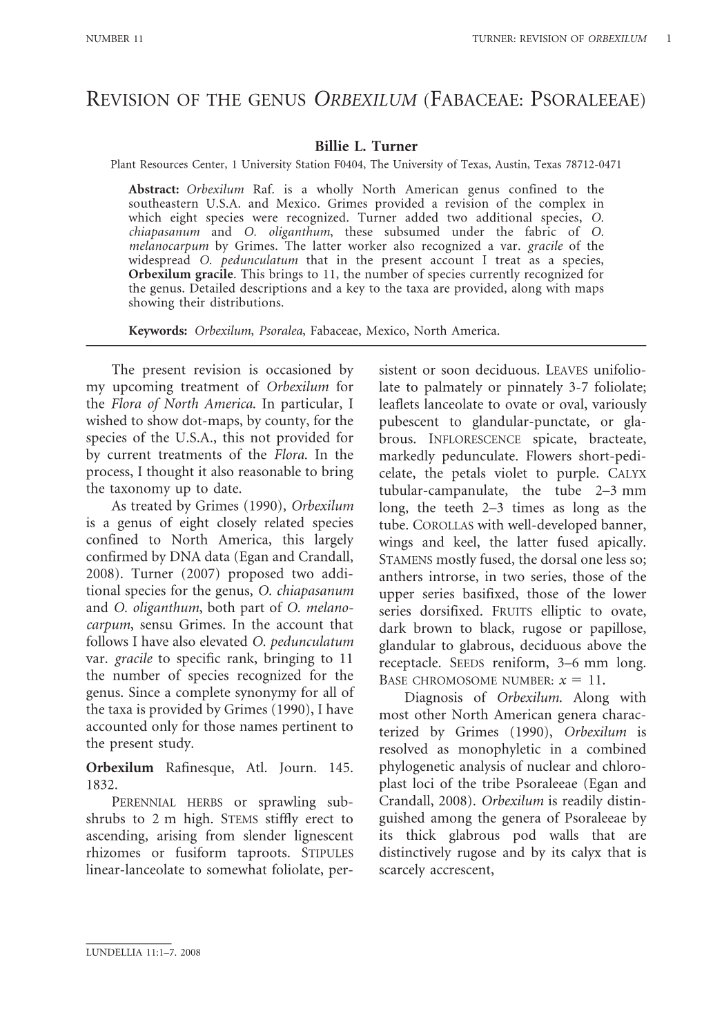 Revision of the Genus Orbexilum (Fabaceae: Psoraleeae)